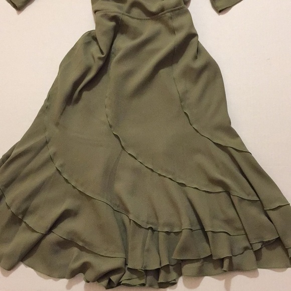 JUDITH HART Fit & Flare midi Skirt & Top Sequins Olive Coral Layered Bohemian - Picture 5 of 13